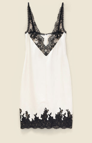 Lace slip dress in bonded charmeuse