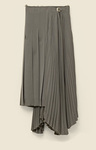 Asymmetric pleated skirt in wool