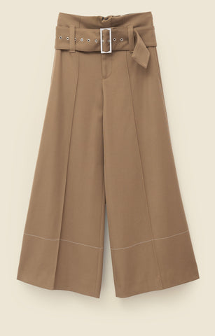 Belted trousers in wool tricotine