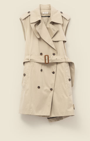 Sleeveless trench in cotton gabardine