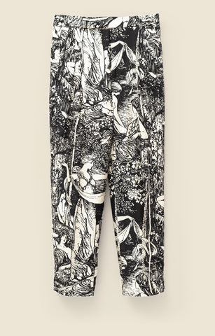 Trousers in printed silk twill