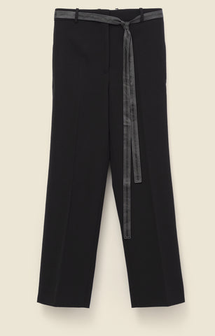 Belted trousers in light wool gabardine