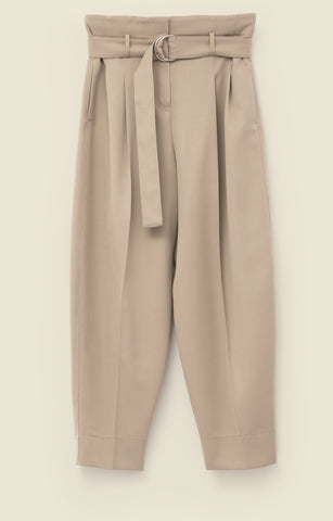 Belted trousers in wool gabardine