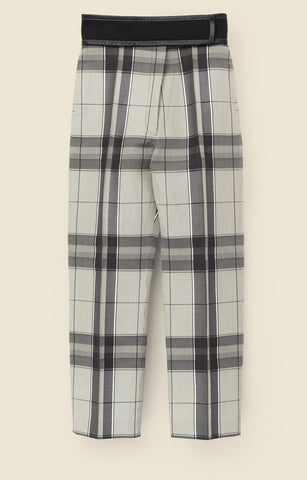 Belted trousers in checked wool-silk