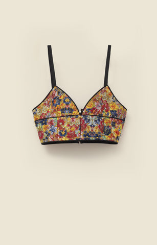 Bustier bra top in floral brocade