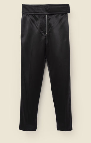 Belted trousers in bonded charmeuse