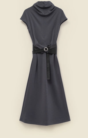 Double-belted dress in wool jersey