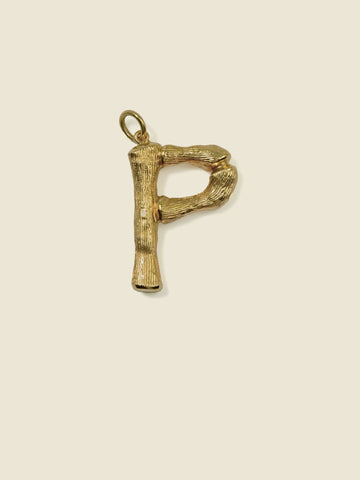 Large 'P' letter pendant in gold brass