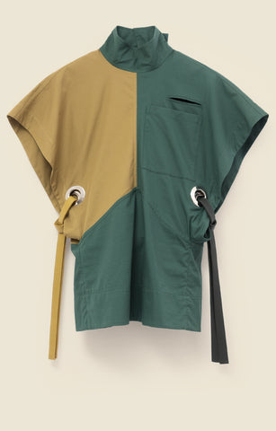 Bicolor top in cotton w leather straps