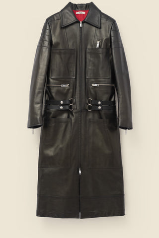 Long biker coat in glove calfskin