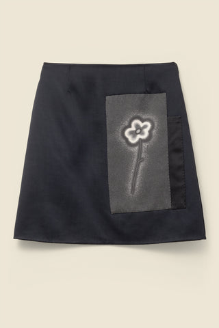 Skirt in flower-print wool-silk