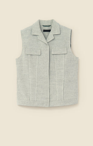 Vest in cotton-blend and leather