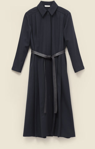 Pleated shirt dress in fluid wool