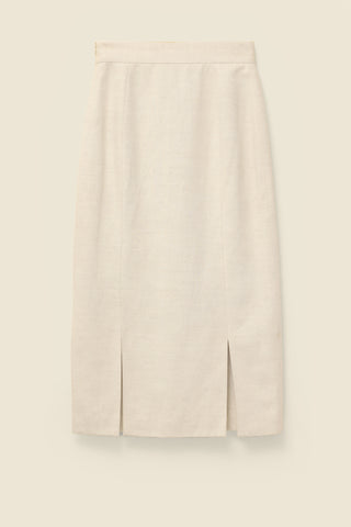 Pencil skirt w slits in linen-cotton