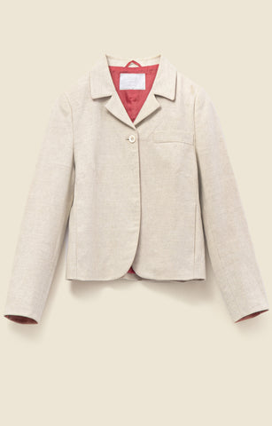 Cropped jacket in linen-cotton and leather