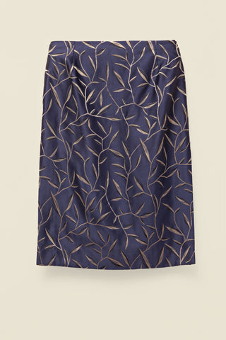 Leaf embroidered skirt in silk