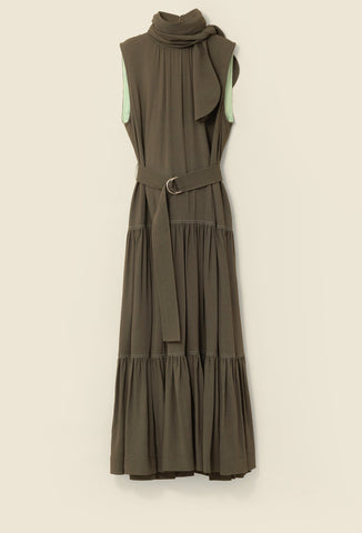 Belted tent dress in viscose crepe