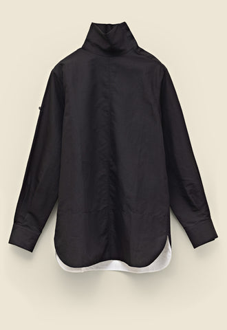 High-neck top in light linen-cotton