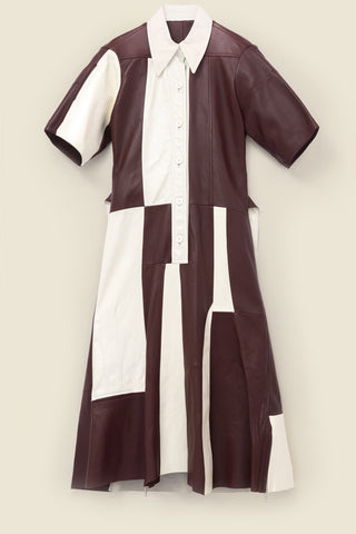 Patchwork dress in bicolor leather