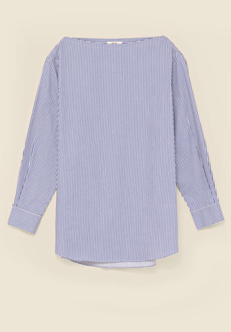 Boat-neck shirt in striped cotton drill