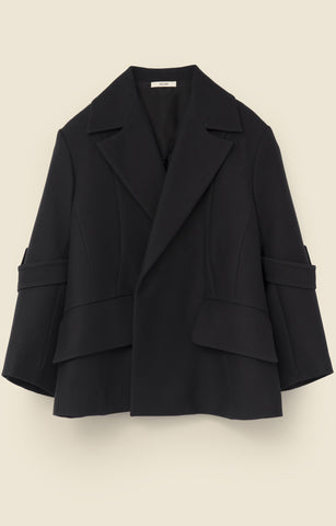 Large jacket in wool-silk crepe