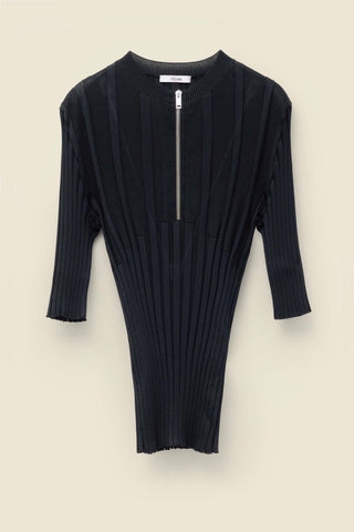 Zipped top in silk-blend rib-knit