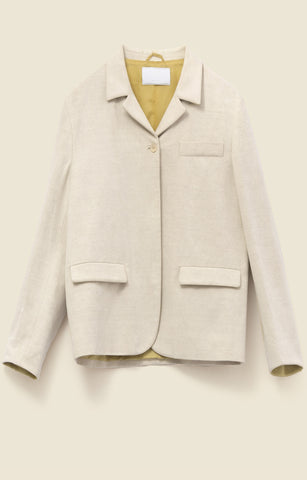 Relaxed jacket in linen-cotton and leather