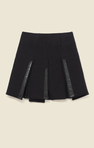 Split-pleat skirt in wool-silk and silicone