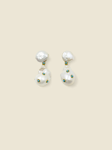 Baroque pearl earrings with turquoise